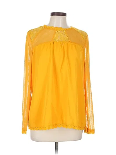 Pre-owned Allegra K Long Sleeve Blouse In Yellow