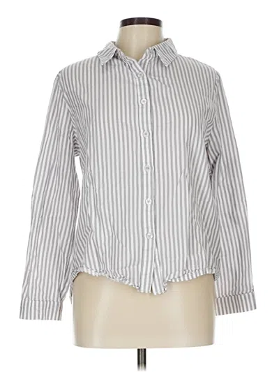 Pre-owned Allegra K Long Sleeve Button Down Shirt In Silver