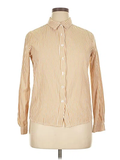 Pre-owned Allegra K Long Sleeve Button Down Shirt In Tan