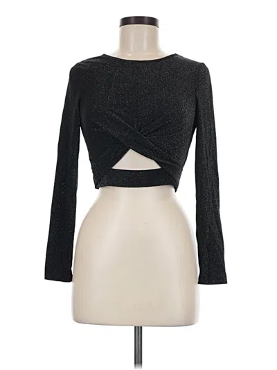 Pre-owned Allegra K Long Sleeve Top Black Keyhole Neckline Tops