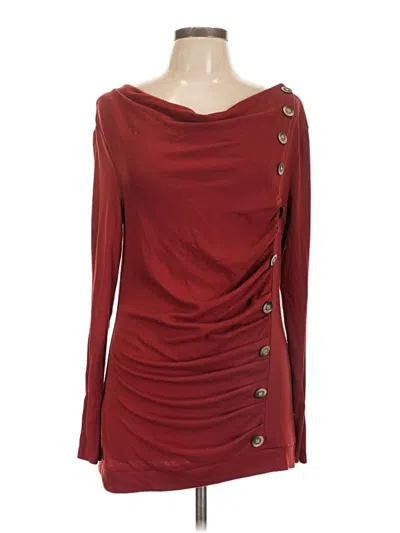 Pre-owned Allegra K Long Sleeve Top Burgundy One Shoulder Neckline Tops