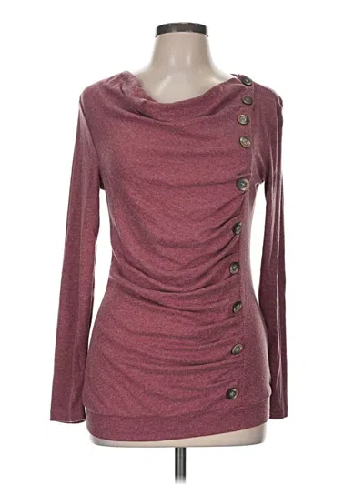 Pre-owned Allegra K Long Sleeve Top Burgundy Scoop Neck Tops