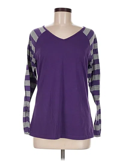 Pre-owned Allegra K Long Sleeve Top Purple V-neck Tops