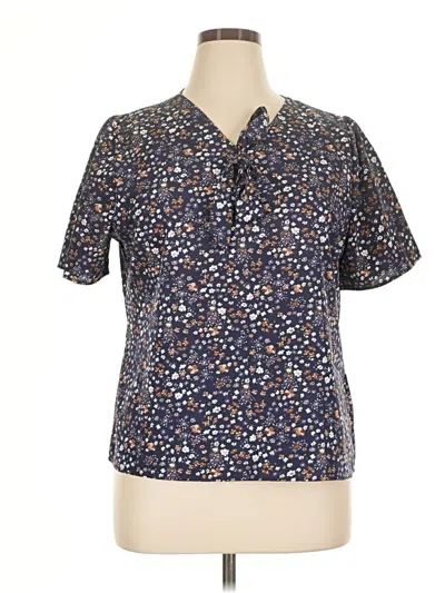 Pre-owned Allegra K Short Sleeve Blouse In Blue