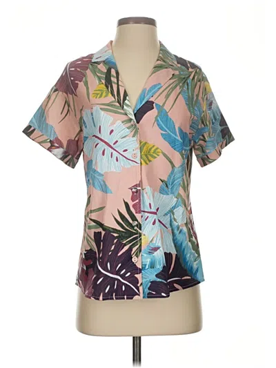 Pre-owned Allegra K Short Sleeve Blouse In Brown