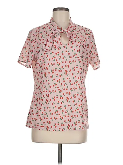 Pre-owned Allegra K Short Sleeve Blouse In Pink
