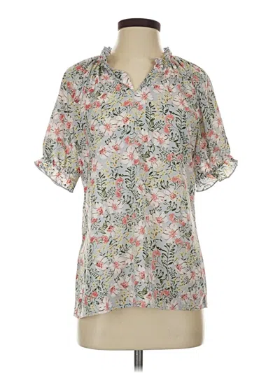 Pre-owned Allegra K Short Sleeve Blouse In Silver