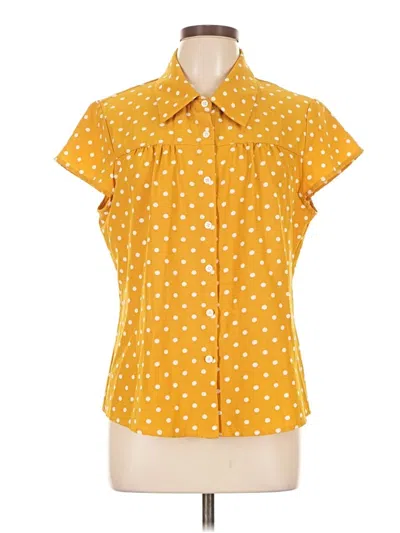 Pre-owned Allegra K Short Sleeve Blouse In Yellow