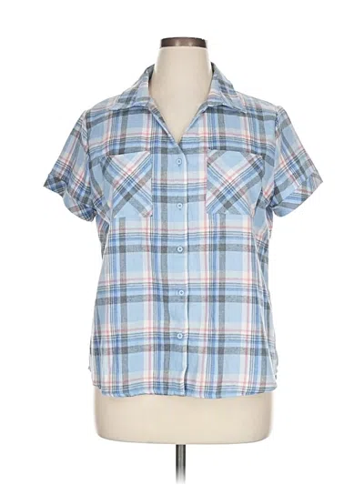 Pre-owned Allegra K Short Sleeve Button Down Shirt In Blue