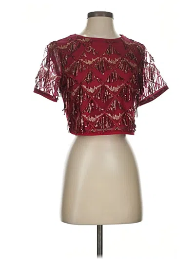 Pre-owned Allegra K Short Sleeve Top Burgundy Keyhole Neckline Tops