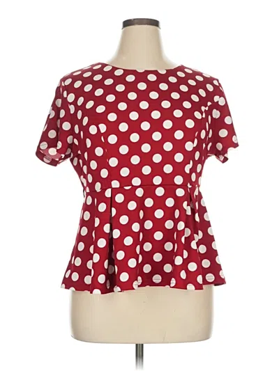 Pre-owned Allegra K Short Sleeve Top Red Polka Dots Pattern Square Neckline Tops