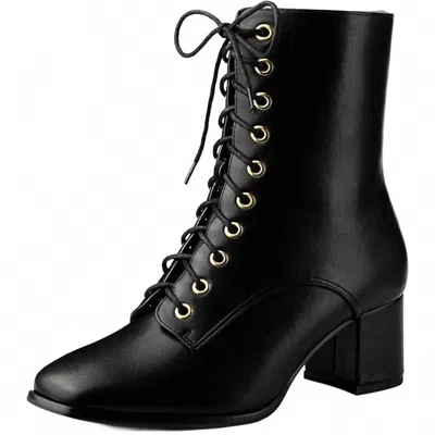 Allegra K Women's Faux Leather Lace Up 2.25" Chunky Heel Boots In Black In Animal Print