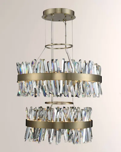 Allegri Crystal By Kalco Lighting Glacier 25 + 32" 2 Tier Led Round Pendant In Brushed Champagne Gold