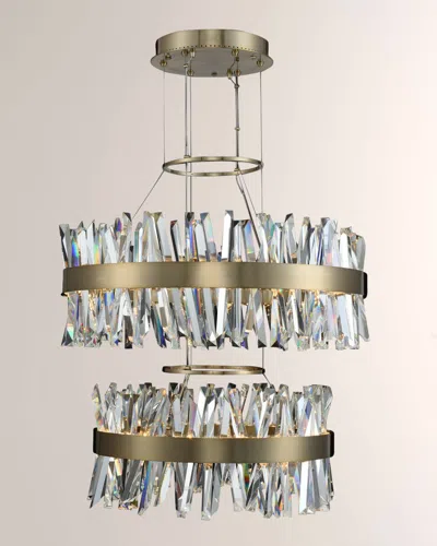 Allegri Crystal By Kalco Lighting Glacier 25 + 32" 2 Tier Led Round Chandelier In Brushed Champagne Gold