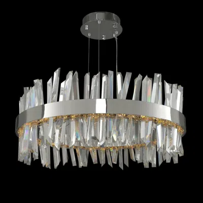 Allegri Glacier 32" Modern Chrome And Crystal Drum Led Pendant Light
