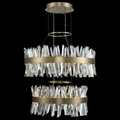 Allegri Glacier 32"w Champagne Gold 2-tier Led Round Crystal Pendant
