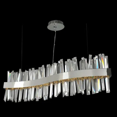 Allegri Glacier 42"w Chrome Crystal Wave Led Island Pendant Light