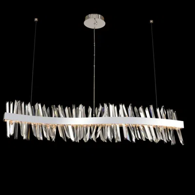 Allegri Glacier 60" Wide Led Chrome Crystal Wave Modern Linear Pendant