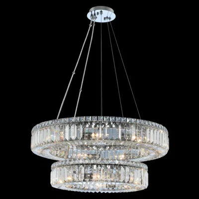Allegri Rondelle 26"w Chrome Crystal 2-tier Pendant Light