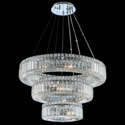 Allegri Rondelle 26"w Chrome Crystal 3-tier Pendant Light
