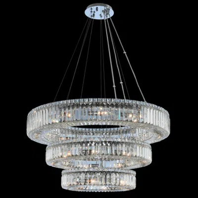 Allegri Rondelle 36"w Chrome Crystal 3-tier Pendant Light