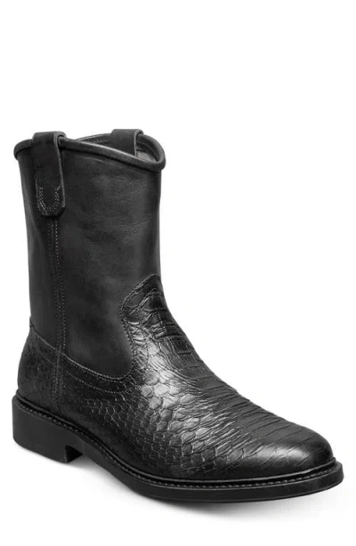 Allen Edmonds Dallas Roper Low Croc Embossed Western Boot In Black Snake Print