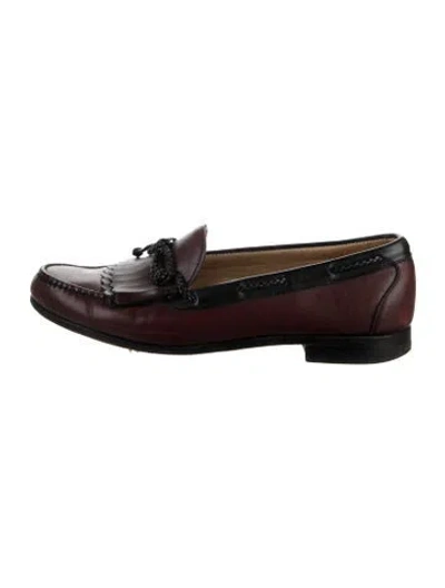 Pre-owned Allen Edmonds Leather Fringe Trim Accent Loafers In Brown
