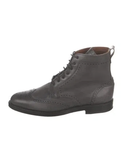 Pre-owned Allen Edmonds Leather Lace-up Boots In Gray