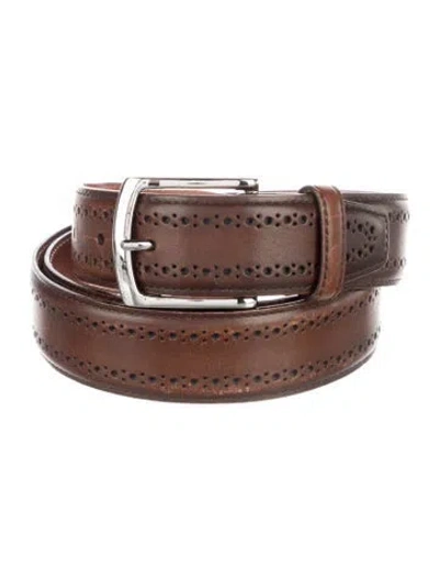 Pre-owned Allen Edmonds Leather Lasercut Accents Belt In Brown
