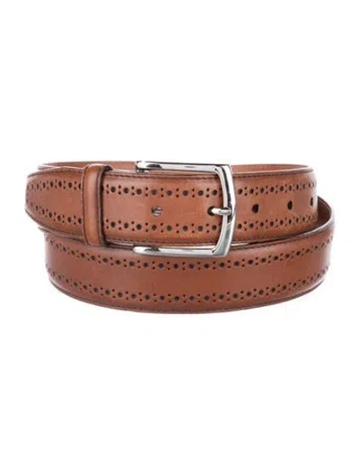 Pre-owned Allen Edmonds Leather Lasercut Accents Belt In Brown