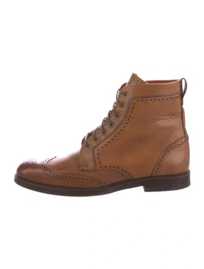 Pre-owned Allen Edmonds Leather Lasercut Accents Lace-up Boots In Brown