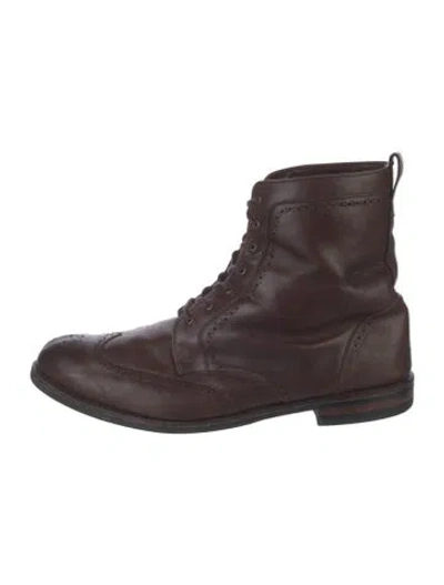 Pre-owned Allen Edmonds Leather Lasercut Accents Lace-up Boots In Brown