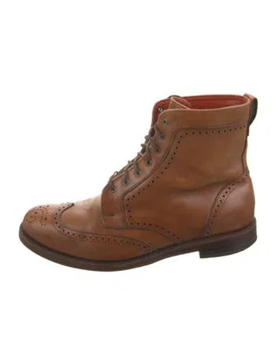Pre-owned Allen Edmonds Leather Lasercut Accents Lace-up Boots In Brown