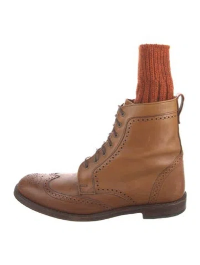 Pre-owned Allen Edmonds Leather Lasercut Accents Lace-up Boots In Brown