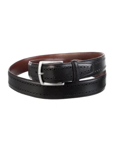 Pre-owned Allen Edmonds Leather Lasercut Accents Waist Belt In Black