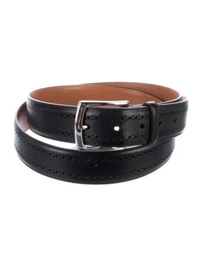 Pre-owned Allen Edmonds Leather Lasercut Accents Waist Belt In Black