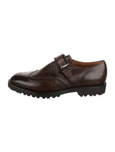 Pre-owned Allen Edmonds Leather Monk Straps In Brown