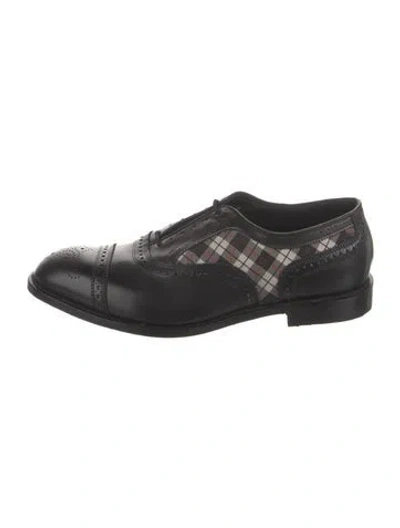 Pre-owned Allen Edmonds Leather Plaid Print Brogues In Black