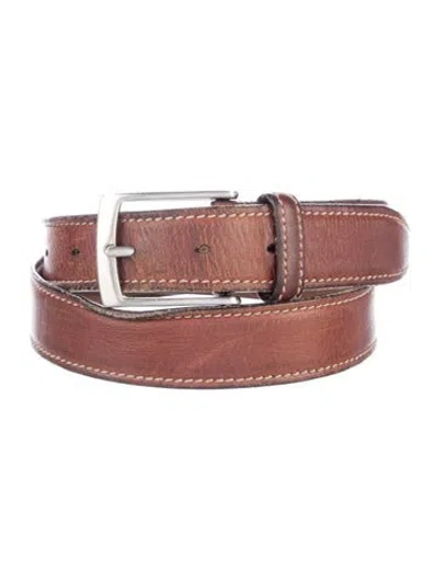 Pre-owned Allen Edmonds Leather Whipstitch Trim Belt In Brown