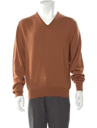 Pre-owned Allen Edmonds Merino Wool V-neck Pullover In Brown