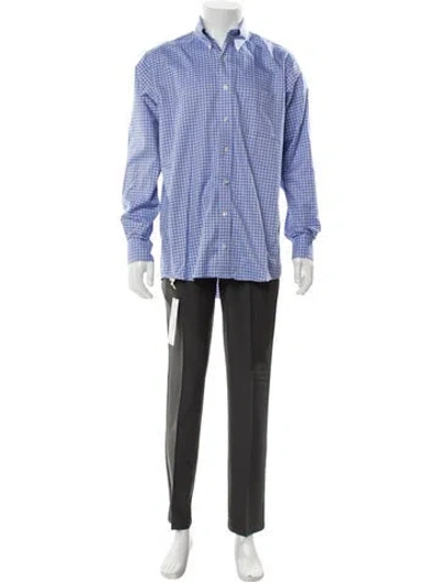 Pre-owned Allen Edmonds Plaid Print Long Sleeve Dress Shirt In Blue