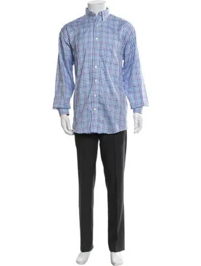 Pre-owned Allen Edmonds Plaid Print Long Sleeve Dress Shirt In Blue
