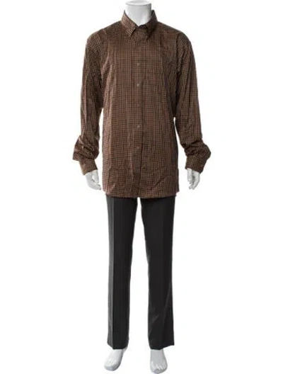 Pre-owned Allen Edmonds Plaid Print Long Sleeve Dress Shirt In Brown