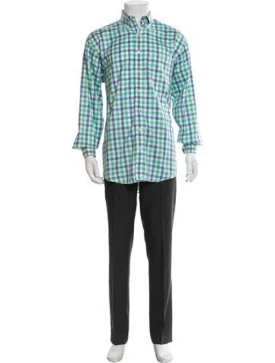 Pre-owned Allen Edmonds Plaid Print Long Sleeve Dress Shirt In Green