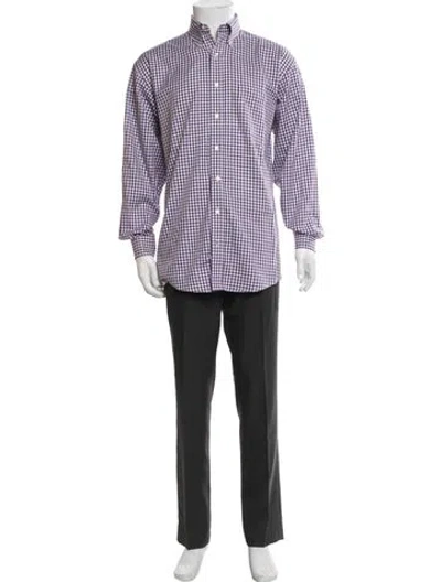 Pre-owned Allen Edmonds Plaid Print Long Sleeve Dress Shirt In Purple