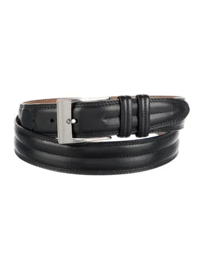 Pre-owned Allen Edmonds Skinny Leather Waist Belt In Black