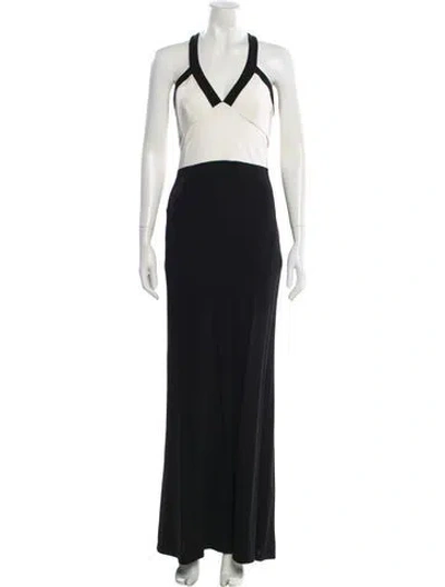 Pre-owned Allen Schwartz Colorblock Pattern Long Dress In Black