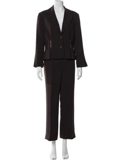 Pre-owned Allen Schwartz Crystal Embellishments Pantsuit In Brown