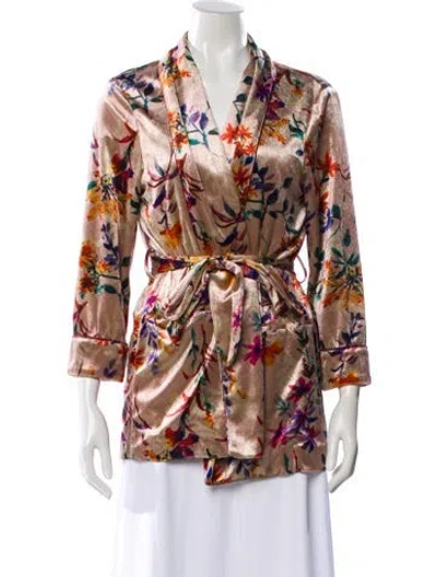Pre-owned Allen Schwartz Floral Print Evening Jacket In Brown