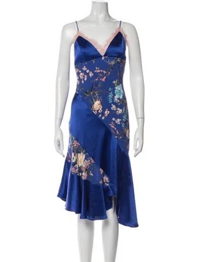 Pre-owned Allen Schwartz Floral Print Knee-length Dress In Blue